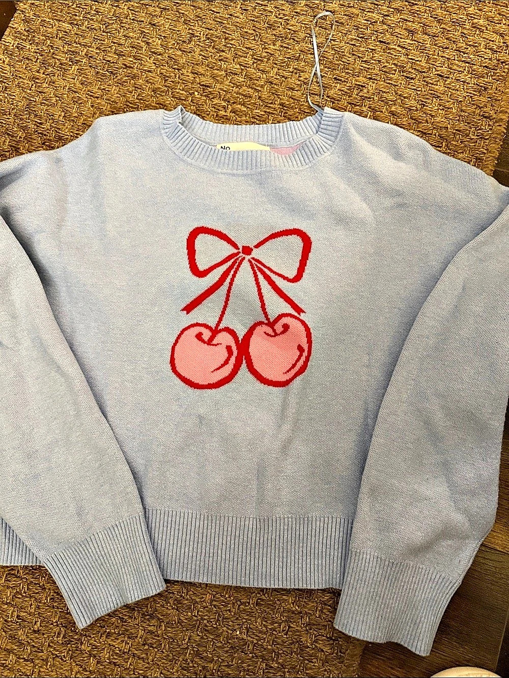 No Boundaries Light Blue Cherry Graphic Crewneck Sweater XL 16/18